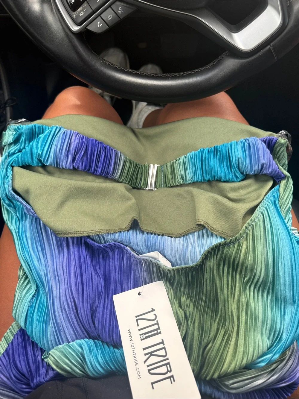 12th Tribe Strapless Vertical Stripe Maxi Dress in Blue, Green & Purple - Picture 6 of 6